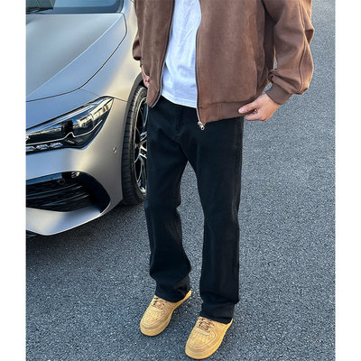 美式高街黑色牛仔裤男款