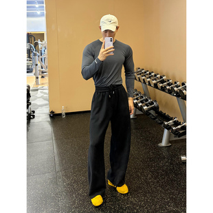 加绒垂感直筒弯刀卫裤 美式 秋冬硬汉风重磅休闲裤 子男款 健身运动裤