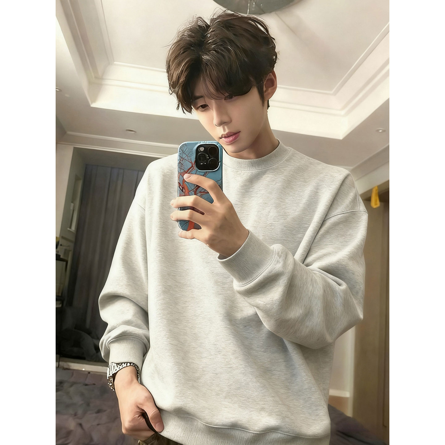 cleanfit白花灰加绒卫衣男款