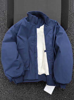 藏蓝加厚立领工装飞行棉服男款