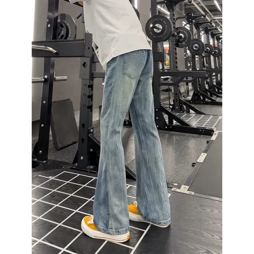 冰蓝闪电纹男夏薄款直筒牛仔裤