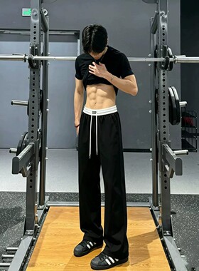 cleanfit黑色健身裤子男款夏季薄款休闲运动速干裤直筒微喇弯刀裤