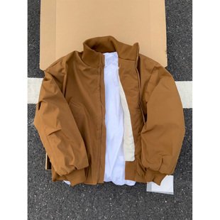 cleanfit卡其色棉衣外套男冬季 夹克加棉加厚棒球服 恩巴风立领短款