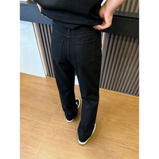 美式高街黑色牛仔裤男款夏季薄款修身显瘦微喇裤子vibe提档直筒裤