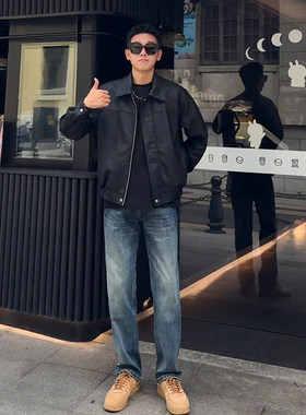 美式高街深蓝色牛仔裤男春秋款