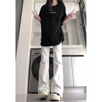 白色微喇牛仔裤男款美式高街vibe