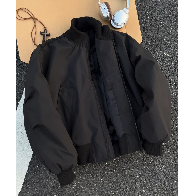 黑色cleanfit飞行夹克棉服男款冬季加厚立领棒球服高级感棉衣外套