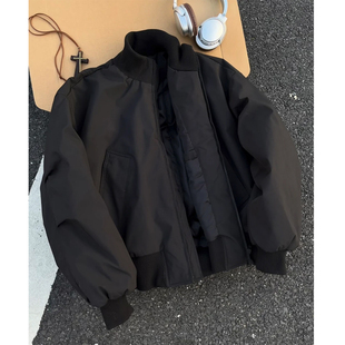 黑色cleanfit飞行夹克棉服男款冬季加厚立领棒球服高级感棉衣外套