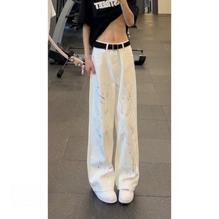 美式高街泼墨涂鸦牛仔裤男款直筒cleanfit2025新款裤子百搭阔腿裤