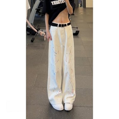 美式高街泼墨涂鸦牛仔裤男款