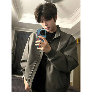 狼灰色美式工装外套男款春秋痞帅短款立领棒球服cleanfit正肩夹克