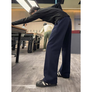藏青色微喇弯刀卫裤男款春季垂感美式健身运动裤cleanfit休闲裤子