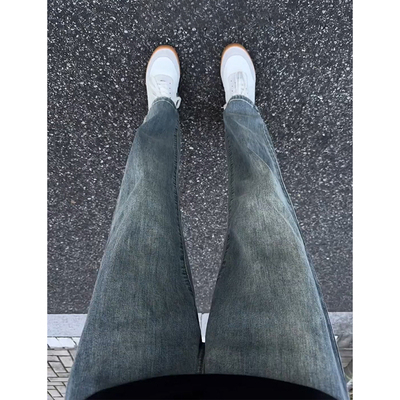 复古蓝做旧直筒牛仔裤男款