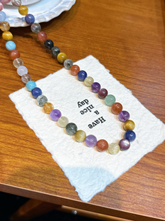 韦雪同款天然多宝水晶项链金太阳坦桑石紫水海纹石绿发黑发黑金超