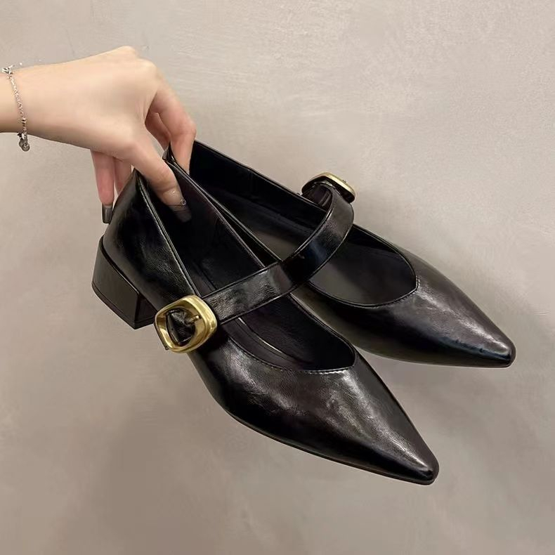 粗跟尖头单鞋女不累脚