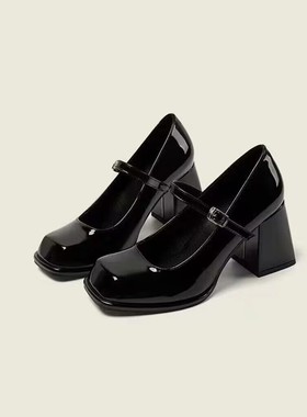 黑色高跟鞋女2025新款春秋厚底增高小个子法式复古粗跟玛丽珍单鞋