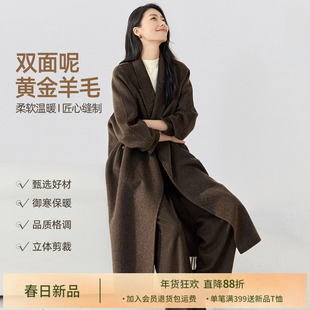 IHIMI海谧老钱风长廓双面呢羊毛大衣女冬季西装领呢子长毛呢外套