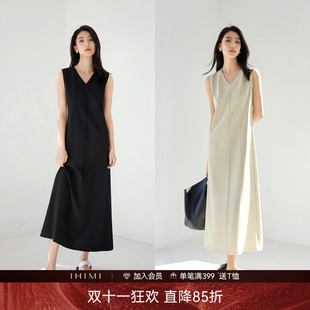 IHIMI海谧老钱风时髦无袖背心连衣裙女款夏季松弛感简约通勤长裙