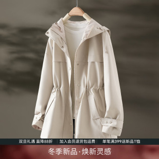 休闲秋装 IHIMI海谧春秋爆款 外套女收腰短款 新款 连帽风衣2025秋季
