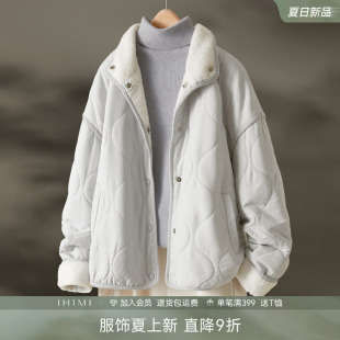 IHIMI海谧毛绒拼接保暖棉衣女冬季 棉服外套 加厚灯芯绒撞色短款