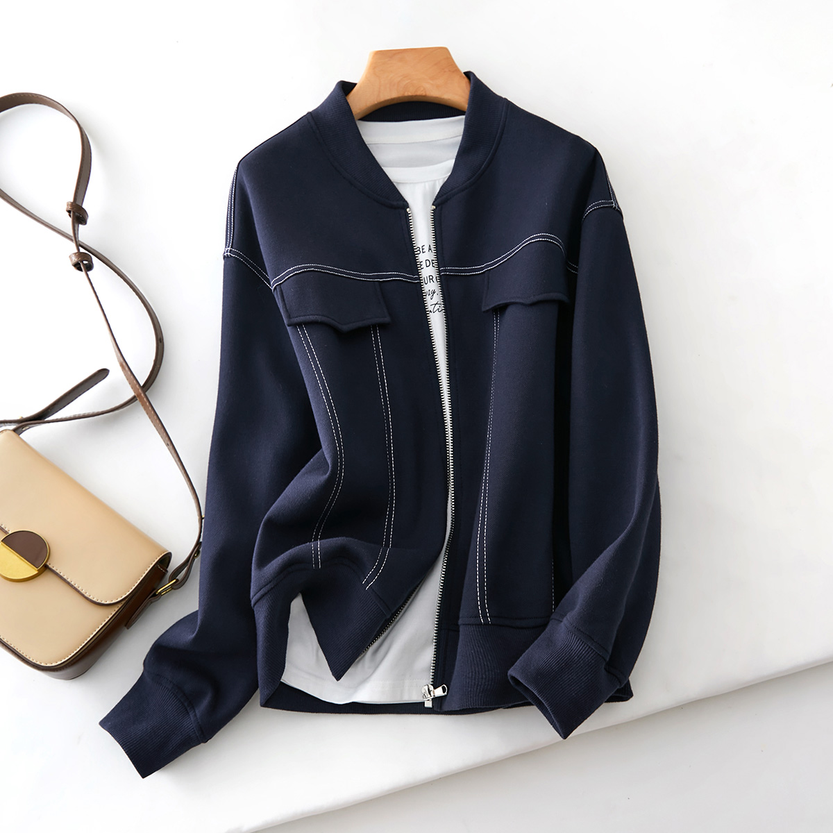 IHIMI海谧复古棒球服女开衫