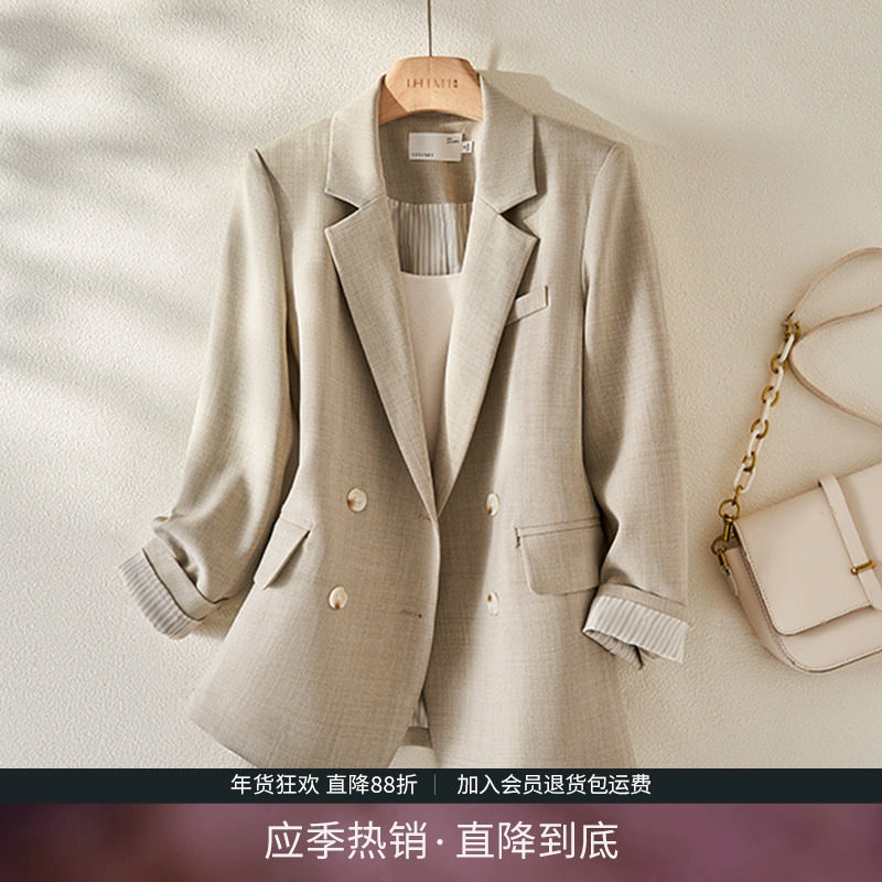 【直播专享】秋季新款气质简约高级感双排扣条纹韩版西装外套女