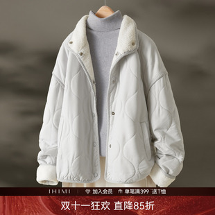 IHIMI海谧毛绒拼接保暖棉衣女冬季加厚灯芯绒撞色短款棉服外套