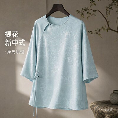 IHIMI海谧提花新中式中袖衬衫
