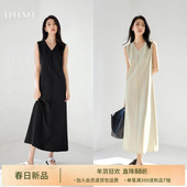 IHIMI海谧老钱风时髦无袖 背心连衣裙女2025夏季 松弛感气质长裙