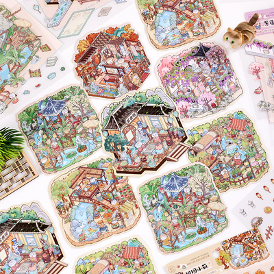 寓见诚品 闲庭小院系列-国风造景贴纸 创意立体庭院主题场景贴纸