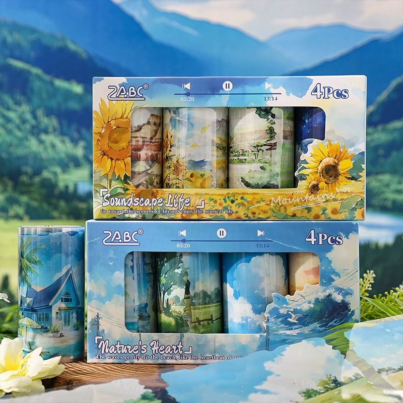 韵律悠然透明防水pet胶带套盒diy手账日记贴画跨境田园风景造景贴