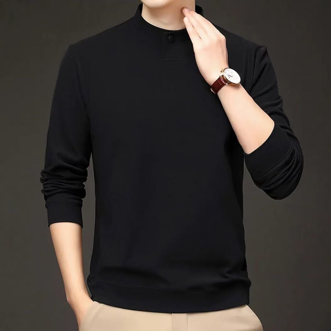 2025秋冬新款极简风半高领长袖卫衣男纯色德绒保暖休闲打底衫上衣