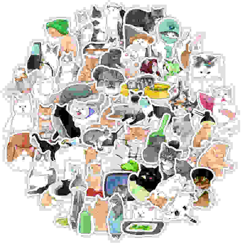 100张ins风手绘猫咪卡通插画贴纸手机壳汽车水杯本子装饰sticker图片