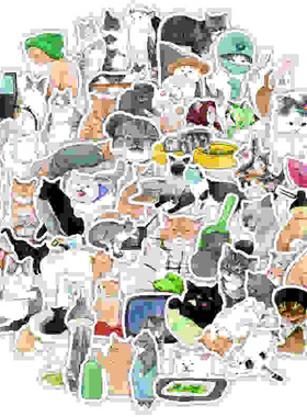 100张ins风手绘猫咪卡通插画贴纸手机壳汽车水杯本子装饰sticker