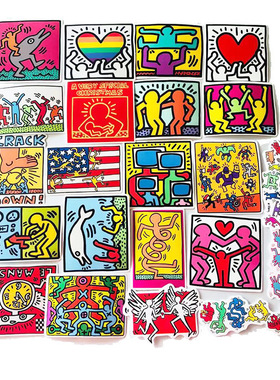 50张Keith Haring凯斯哈林街头行李箱涂鸦贴头盔汽车外饰车身贴