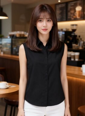 女式尖领百搭风修身打底无袖衬衫