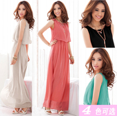 2025夏装 新款 波西米亚长裙沙滩裙显瘦假两件套雪纺连衣裙女裙不透