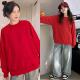 宽松慵懒风圆领新年本命年喜庆上衣男女同款 亲子装 红色卫衣薄款