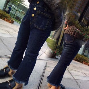 女童韩版 新款 欧美百搭水洗牛仔裤 儿童修身 童装 加绒喇叭裤 2025冬款