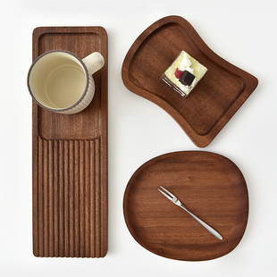 ins风创意实木茶盘小碟子收纳托盘拍照道具日式 圆形乌檀木高级感