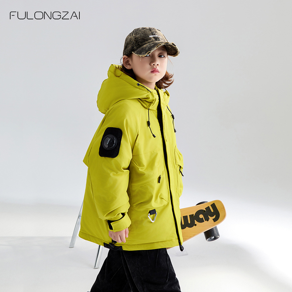 FULONGZAI亲子童装2025秋冬季男女童新款中大儿童90绒工装羽绒服