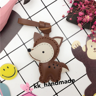 小K纯手工定制 小鹿斑比牛皮汽车钥匙扣包挂创意生日情人礼物挂件