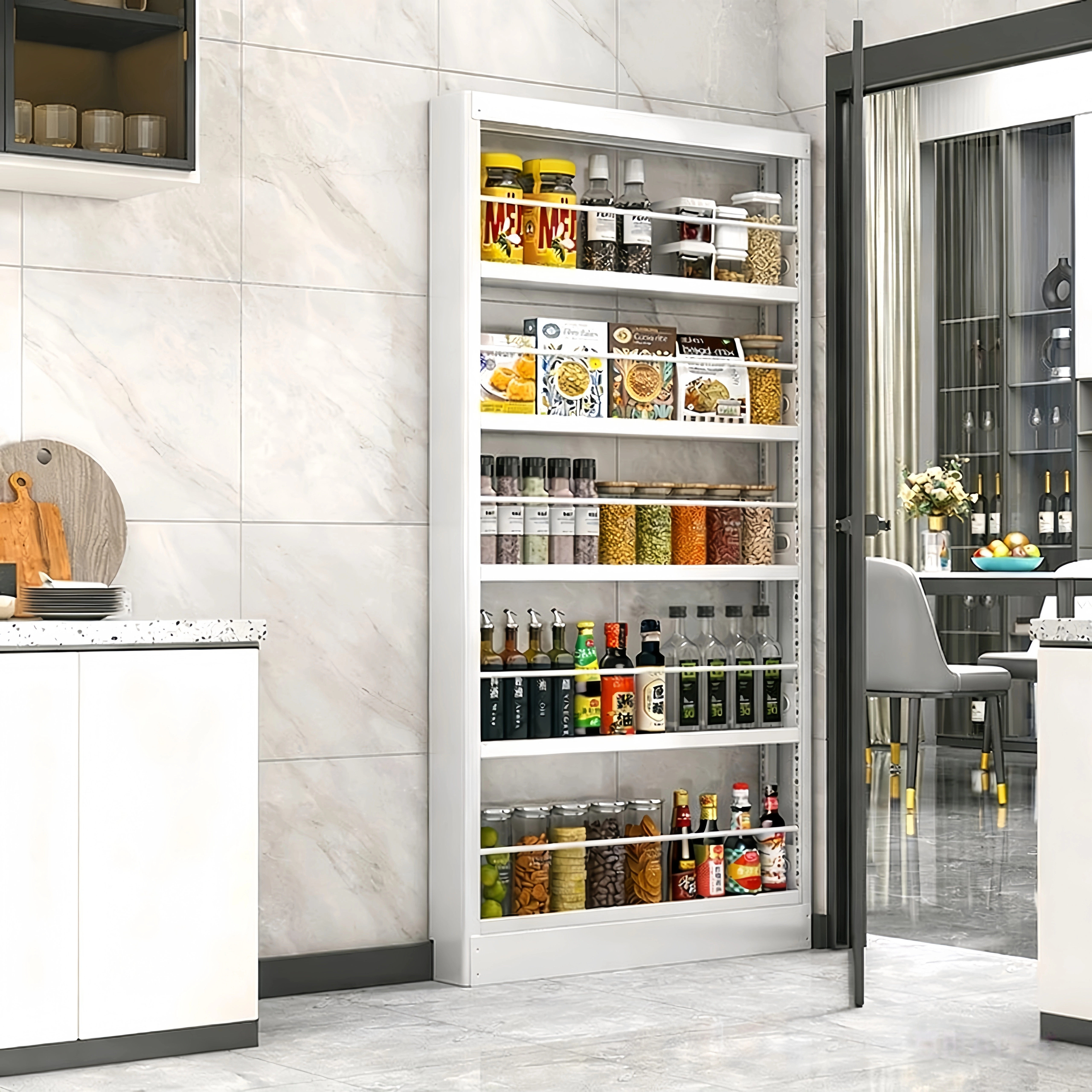 家用厨房门后置物架调味品收纳架多层可调节一体靠墙超薄落地窄架