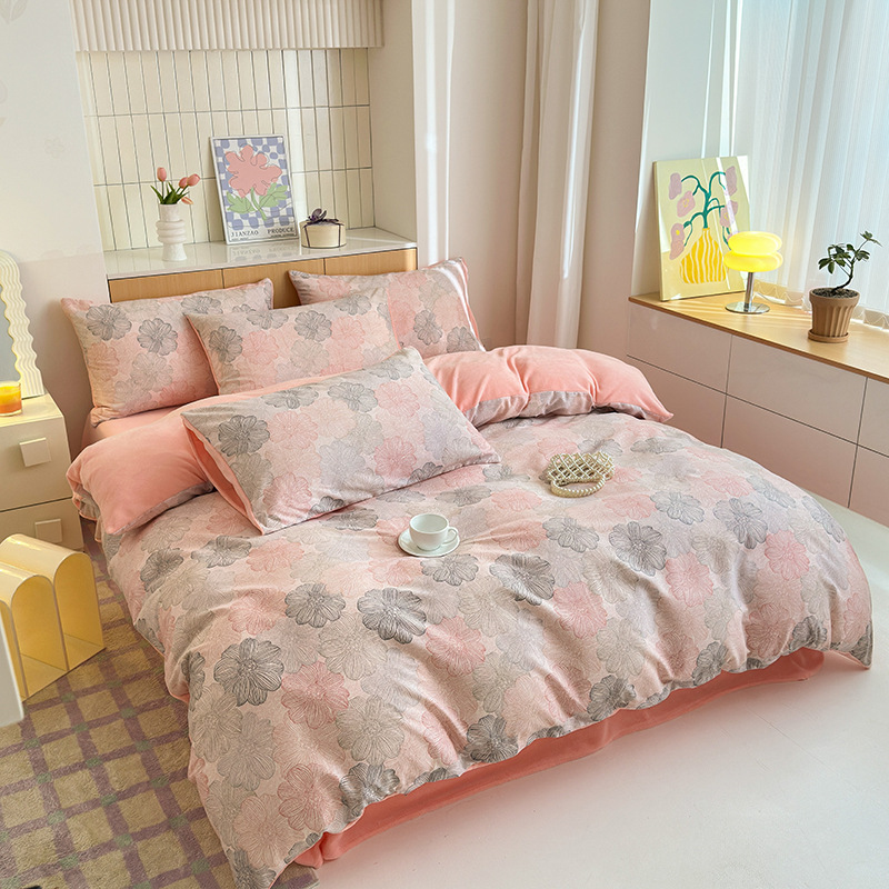 母婴级纯棉磨毛拼高克重四件套