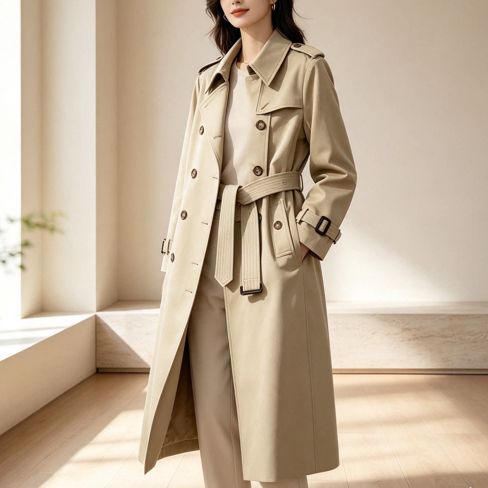 私人定制长款风衣女2026春装高级感过膝英伦风时尚收腰双排扣外套