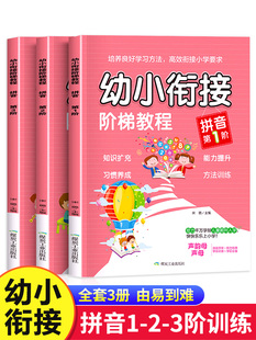 全套3册幼小衔接阶梯教程拼音练习册 学习教材汉语拼音字母表描红本田字格拼读训练一年级笔顺一日一练阅读与识字课件阅读绘本
