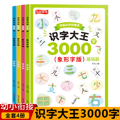 识字大王3000字全4册 象形字版学前儿童一年级识字书 幼儿园宝宝3—6岁幼儿识字启蒙认字神器 儿童宝宝看图学字全套启蒙早教书绘本