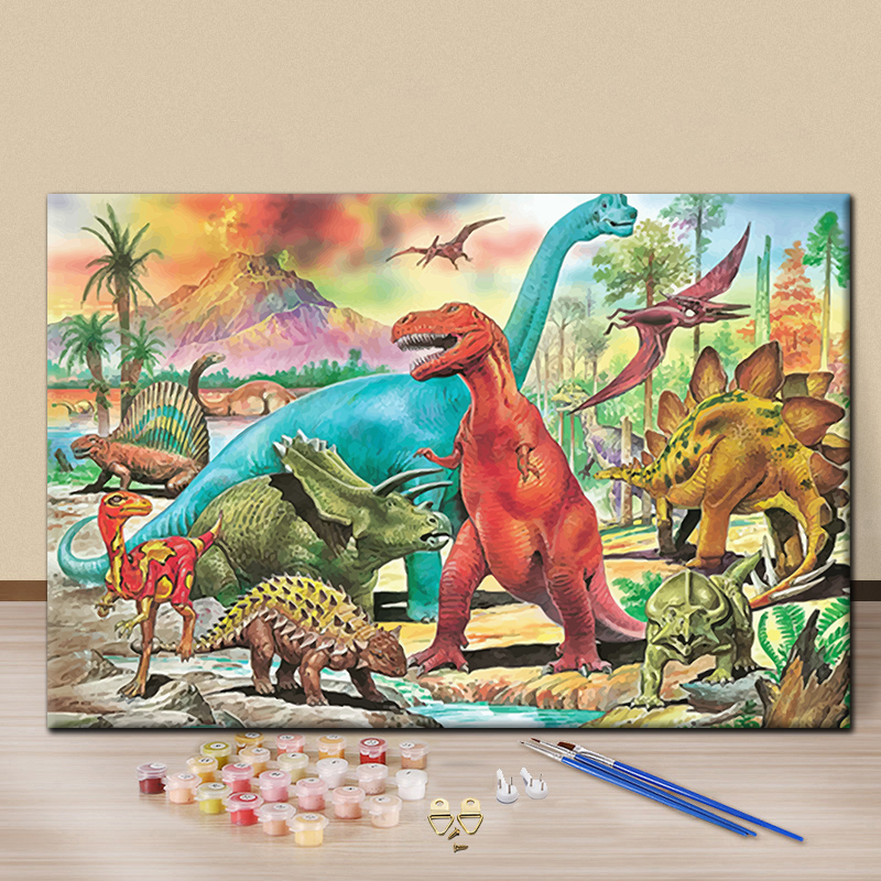 恐龙世界动漫卡通diy数字油画动物手工填色手绘颜料填充装饰挂画图片