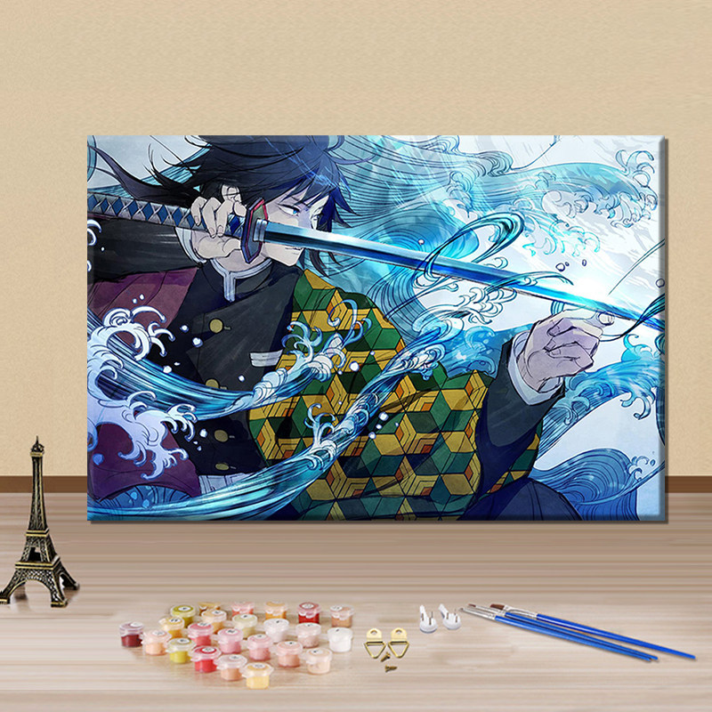 鬼灭之刃富冈义勇动漫diy数字油画手工填充涂色丙烯油彩画装饰画
