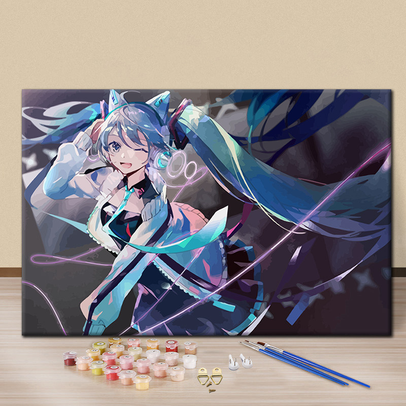 初音未来diy数字油画动漫手工卡通油彩画手绘颜料填充丙烯装饰画